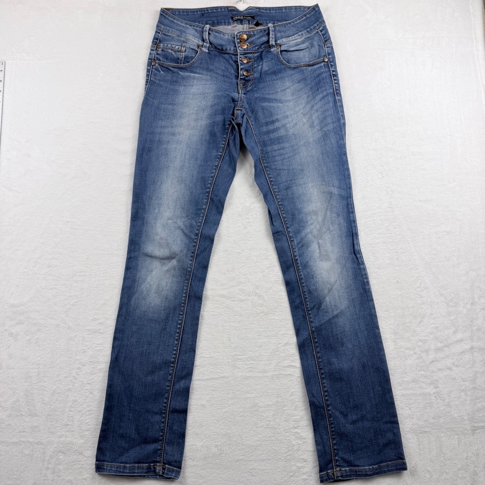 ONLY Emma Button Fly Slim‎ Straight Jeans Medium Wash Denim W28 L32